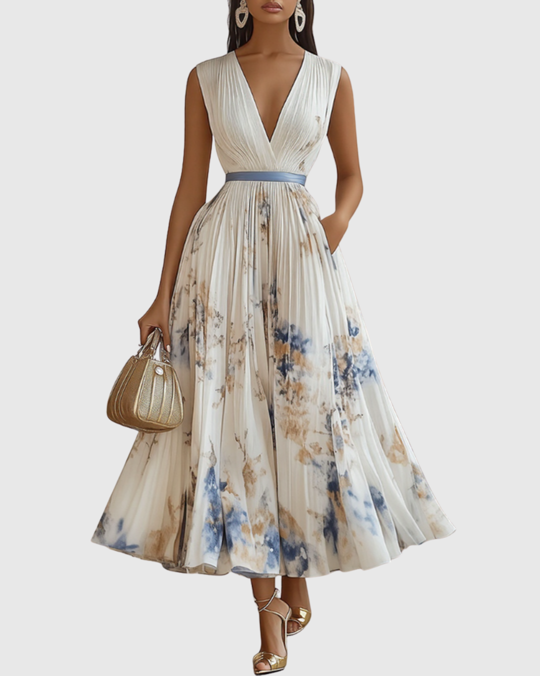 Paola - Elegante Plissee Maxi Kleid